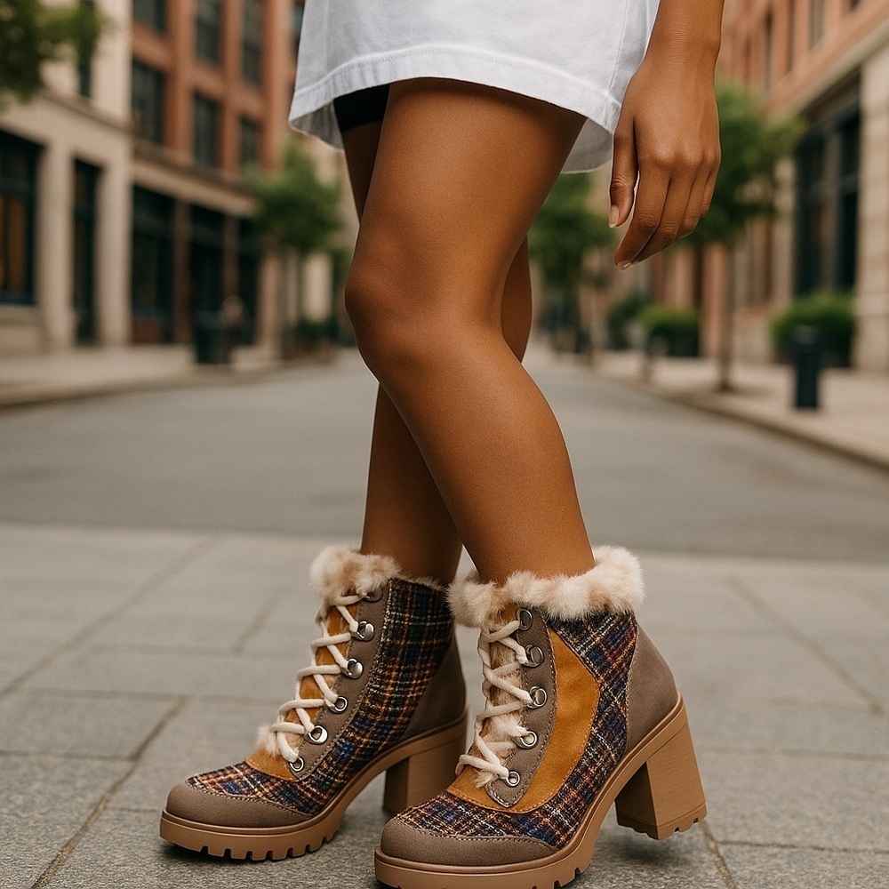 Cato | Fur Trim Tweed Hiker Boots Boho Winter